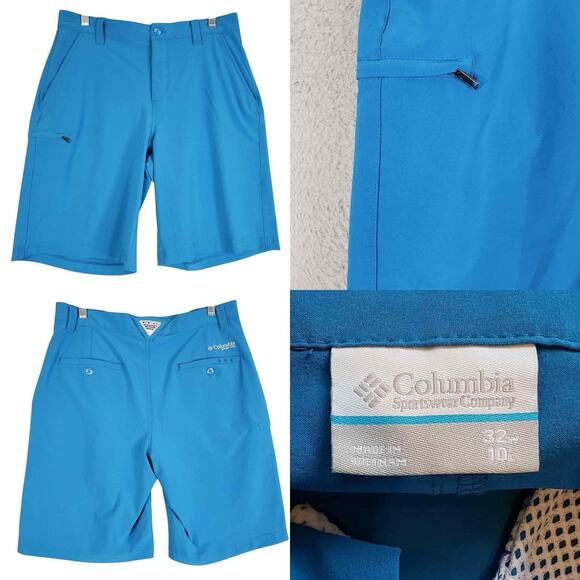Columbia PFG Shorts Cargo Men's 32 Bright Blue Fishing Performance 10” Inseam - Picture 1 of 11